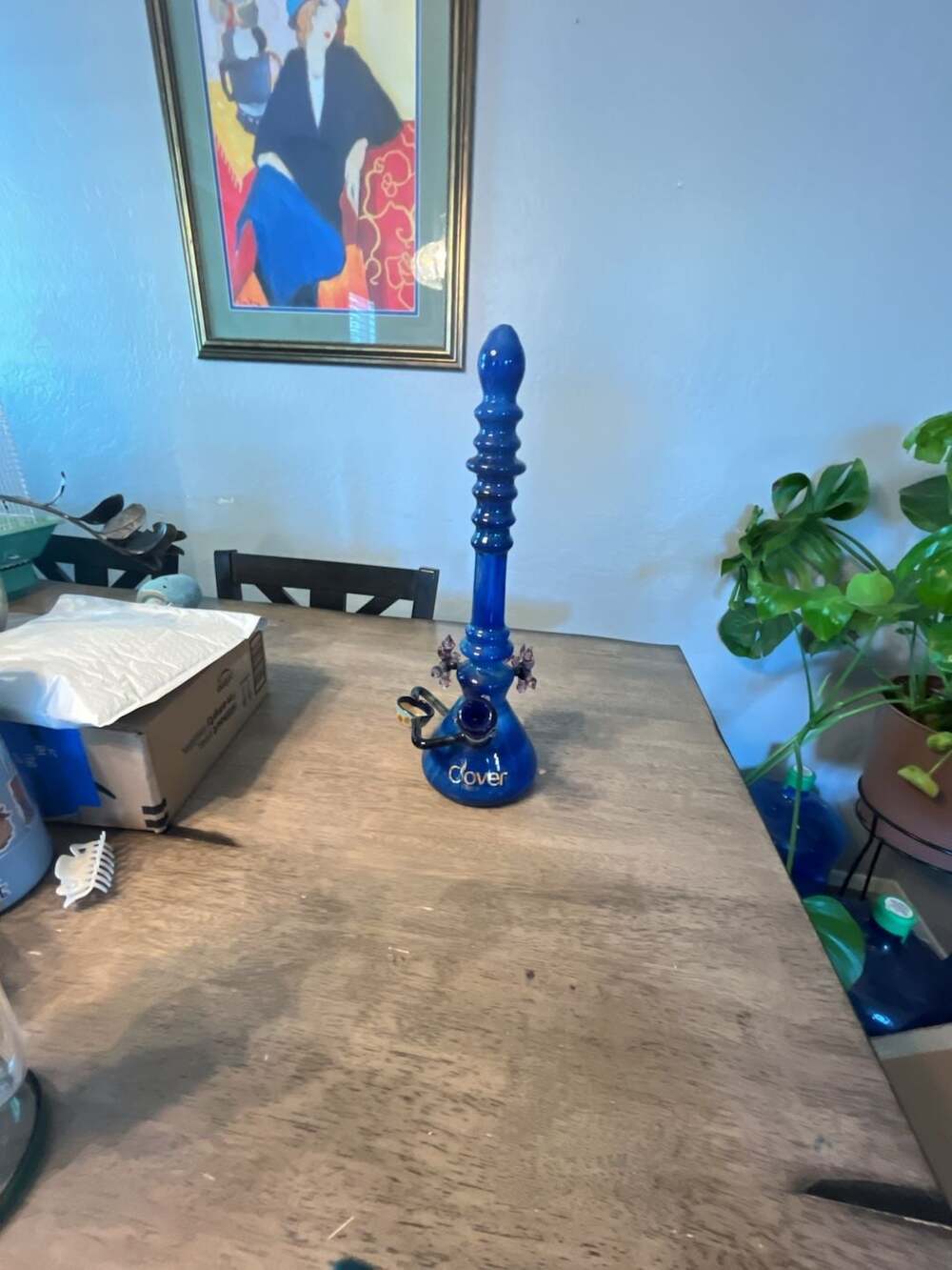 Clover Glass Blue Beaker  with Decorative Accents